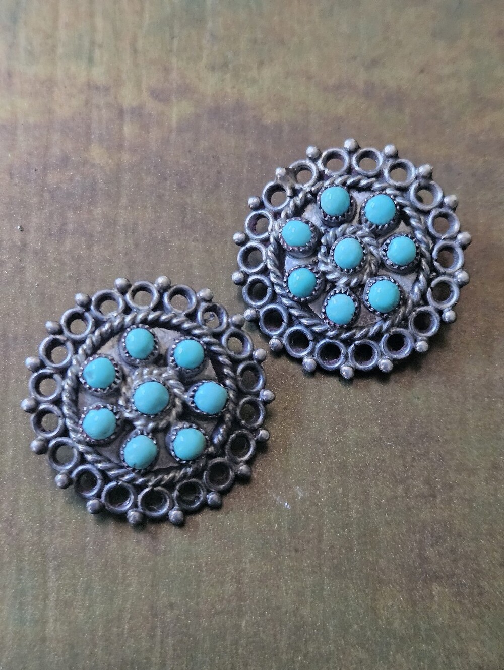 Vintage Zuni Signed Turquoise Clip-on Earrings